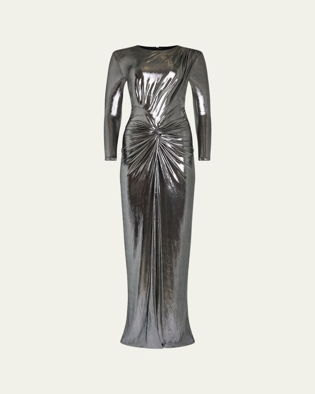 Fenella Metallic Long-Sleeve Twist Dress